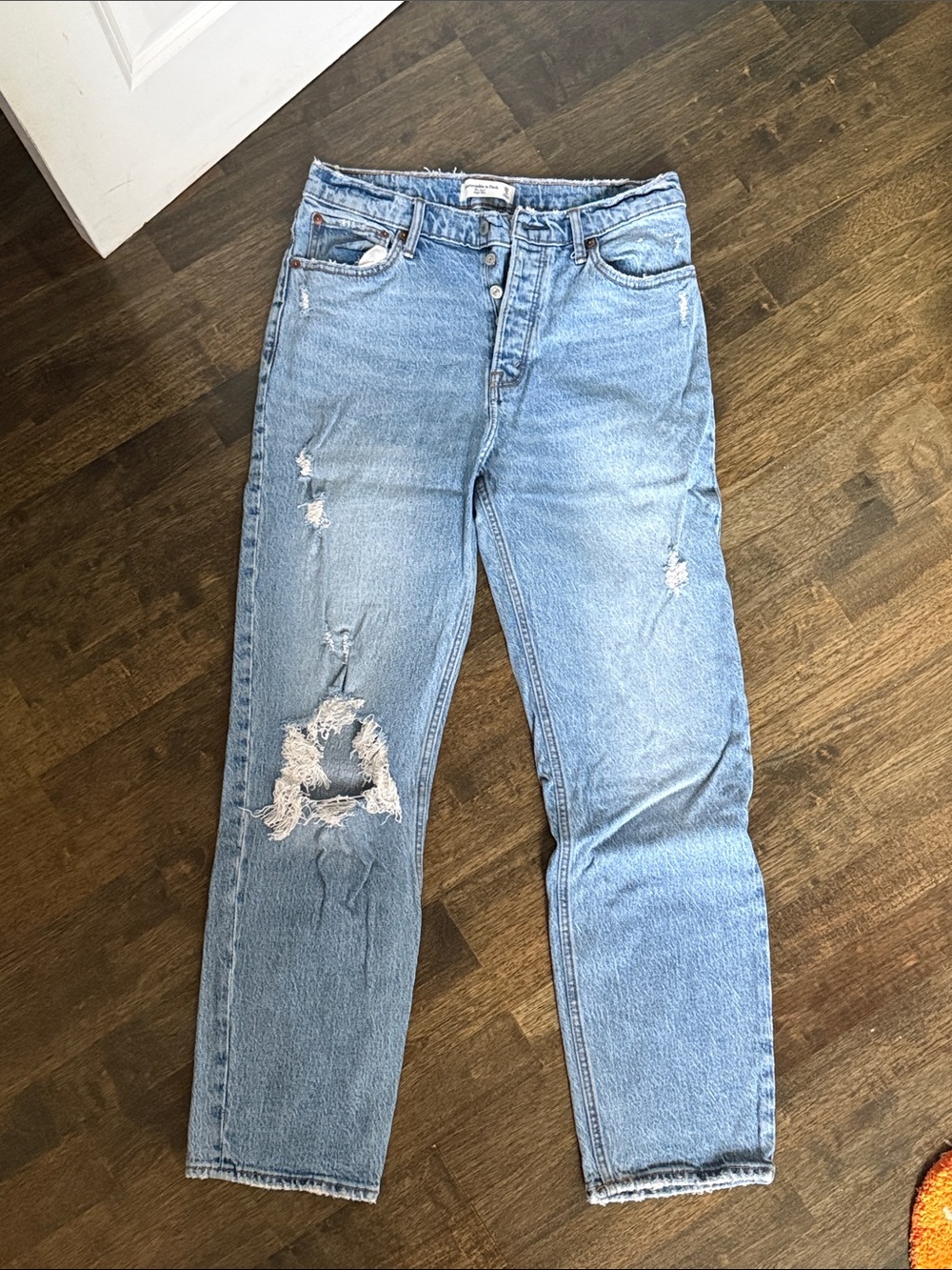 Abercrombie & Fitch Dad High Rise Blue Distressed Women's Jeans